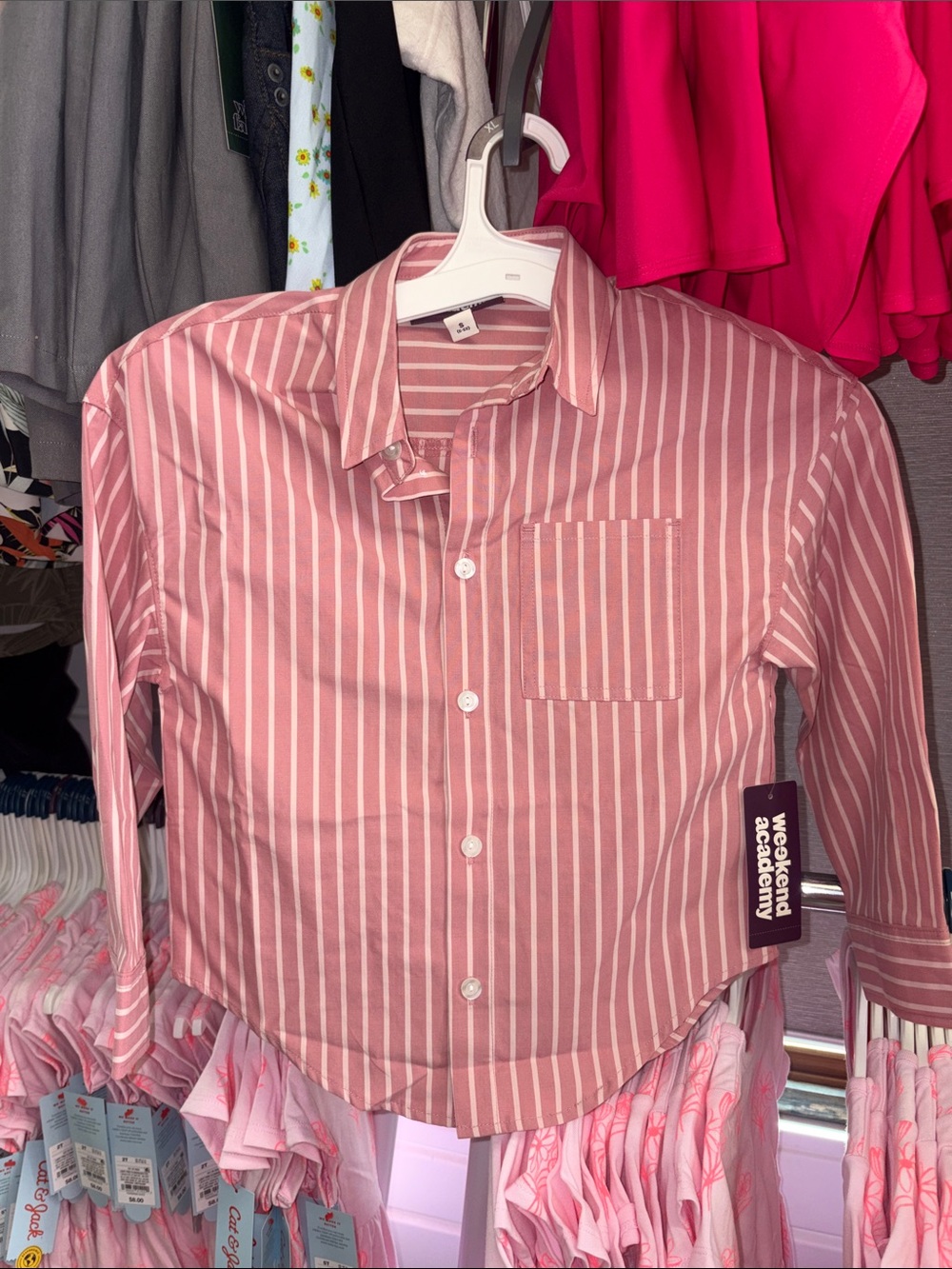 5/$10 Weekend Academy Pink & White Striped Button-Up Shirt
